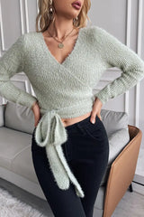 Fluffy Tied Detail Long Sleeve Top