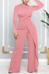 Plain Patchwork Long Sleeve Jumpsuit