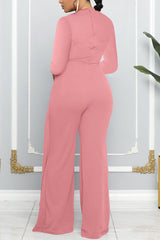 Plain Patchwork Long Sleeve Jumpsuit