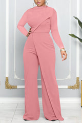 Plain Patchwork Long Sleeve Jumpsuit