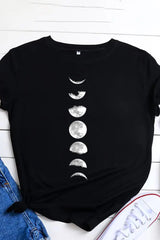 Moon Print Short Sleeve Casual T-shirt