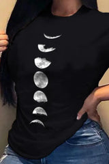 Moon Print Short Sleeve Casual T-shirt