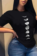 Moon Print Short Sleeve Casual T-shirt