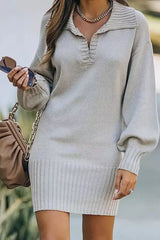 Lantern Sleeve Knit Sweater Dress