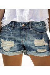 Retro Ripped Roll Hem Denim Shorts