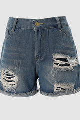 Retro Ripped Roll Hem Denim Shorts