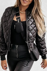 Quilted Long Sleeve Zipper Design Puffer Jacket