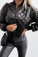 Quilted Long Sleeve Zipper Design Puffer Jacket