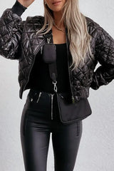 Quilted Long Sleeve Zipper Design Puffer Jacket