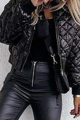 Quilted Long Sleeve Zipper Design Puffer Jacket