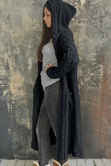 Long Sleeve Cable Knit Hooded Cardigan