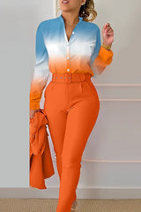 Ombre Buttoned Shirt & High Waist Pants Set