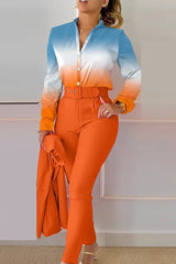 Ombre Buttoned Shirt & High Waist Pants Set