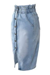 Button Fly High Waist Denim Skirt