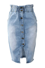 Button Fly High Waist Denim Skirt