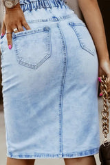 Button Fly High Waist Denim Skirt