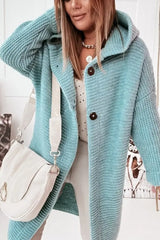 Long Sleeve Button Front Hooded Cardigan