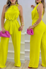 Sleeveless Tied Detail Belted Jumpsuit