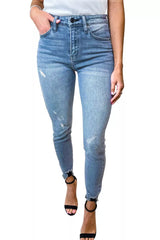 High Rise Frayed Ankle Skinny Jeans