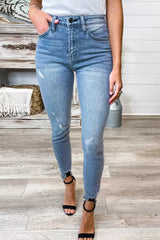 High Rise Frayed Ankle Skinny Jeans