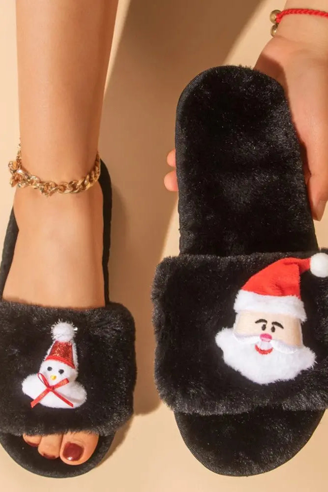 Christmas Santa Snowman Pattern Fluffy Slippers