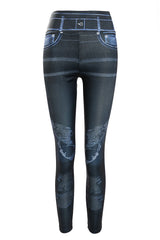 Denim Pattern Print High Waist Butt Lift Leggings