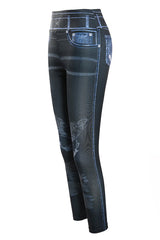 Denim Pattern Print High Waist Butt Lift Leggings