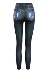 Denim Pattern Print High Waist Butt Lift Leggings