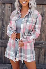 Plaid Print Long Sleeve Button Down Shacket