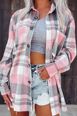 Plaid Print Long Sleeve Button Down Shacket