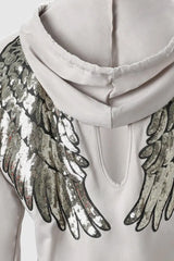 RECYCLED Sequin Wings Pattern Cutout Hooded Top