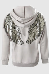 RECYCLED Sequin Wings Pattern Cutout Hooded Top