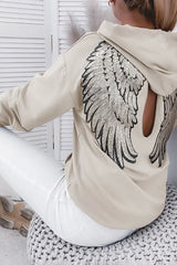 RECYCLED Sequin Wings Pattern Cutout Hooded Top