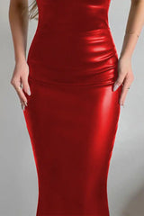 Sleeveless PU Leather Bodycon Dress