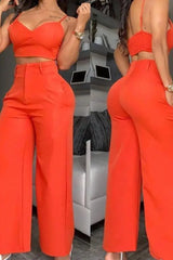 Spaghetti Strap Crop Top & Wide Leg Pants Set