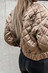 Quilted Long Sleeve Zipper Design Puffer Jacket