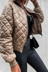 Quilted Long Sleeve Zipper Design Puffer Jacket