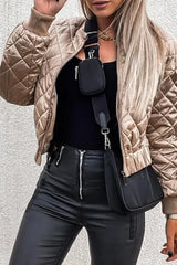 Quilted Long Sleeve Zipper Design Puffer Jacket