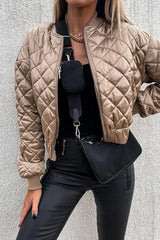 Quilted Long Sleeve Zipper Design Puffer Jacket