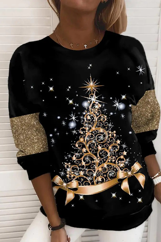 Christmas Tree Print Long Sleeve Sweatshirt