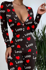 Heart Letter Print Functional Buttoned Flap Sleep Onesie