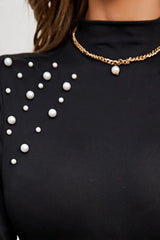 Beaded Decor Hollow Out Long Sleeve Top