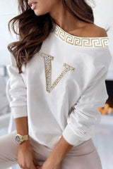 Rhinestone Letter Long Sleeve Casual Top