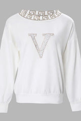 Rhinestone Letter Long Sleeve Casual Top