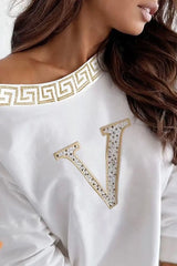 Rhinestone Letter Long Sleeve Casual Top