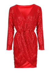 Long Sleeve Wrap Sequin Party Dress