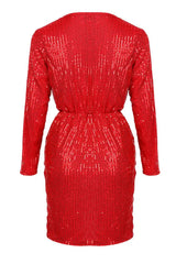 Long Sleeve Wrap Sequin Party Dress