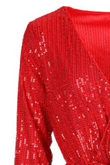 Long Sleeve Wrap Sequin Party Dress