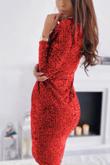 Long Sleeve Wrap Sequin Party Dress