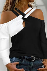 Colorblock Crisscross Cold Shoulder Top